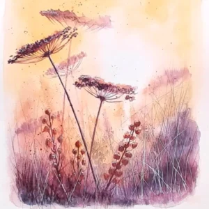 Watercolour artwork of winter seed heads.